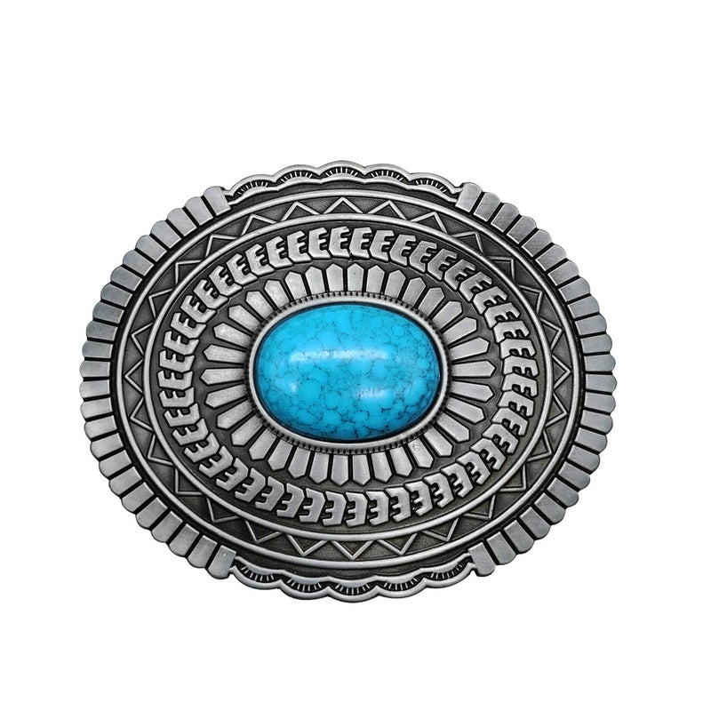 YOQUCOL Vintage Indian Elements American Western Cowboy Turquoise Belt Buckle For Men - Image 1